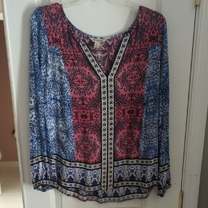 Lucky Brand Blue and Pink Patterned Blouse